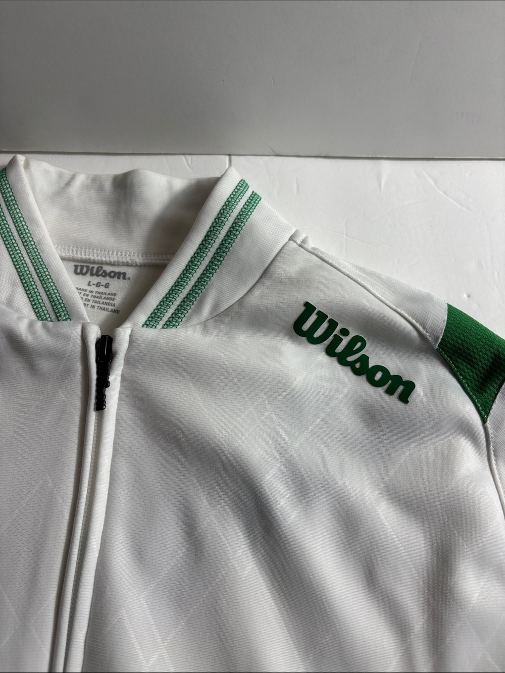 Wilson Women’s Large White Green Tennis Warm Up Track Jacket Full Zip EUC - Picture 5 of 12